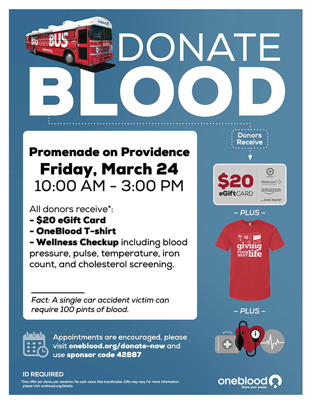 Promenade on Providence Donate Blood Blood Drive